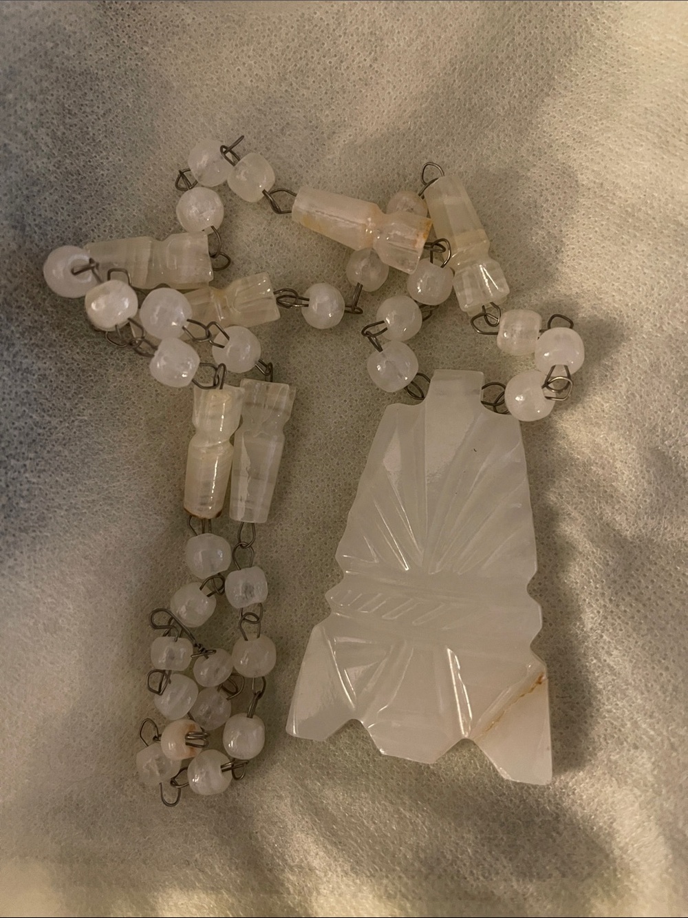 White Carved Stone Pendant Necklace